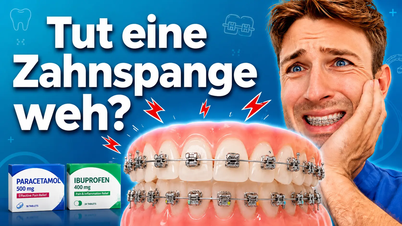Tut eine Zahnspange weh? Schmerzen richtig lindern Tut eine Zahnspange weh? Illustration zu Schmerzen durch eine feste Zahnspange und möglichen Maßnahmen zur Linderung.