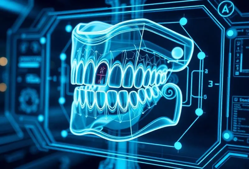 KI-gestützte Behandlungsplanung mit 3D-Zahnmodell auf digitalem Display