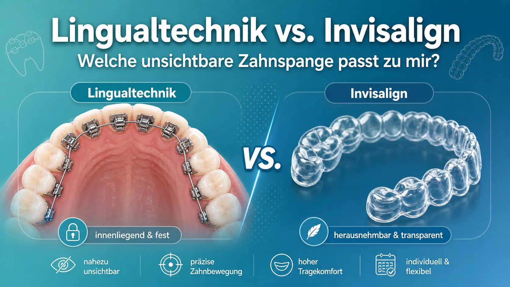 Innenliegende Zahnspange vs. Invisalign – Zürich Innenliegende Zahnspange Zürich (Lingualtechnik) im Vergleich zu Invisalign – welche unsichtbare Zahnspange für Erwachsene?