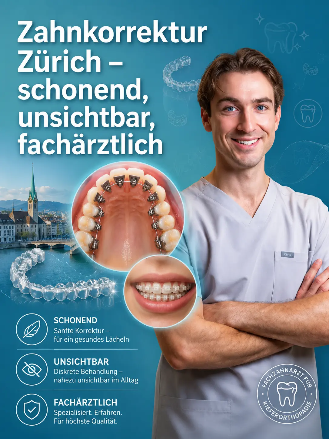 Zahnkorrektur Zürich mit Alignern und Zahnspange: schonende, diskrete Behandlung beim Fachzahnarzt